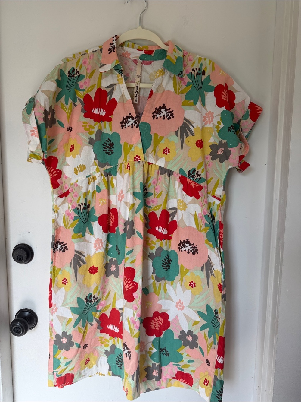 Uncle Frank Floral V-Neck Mini Dress summer beach cotton large
